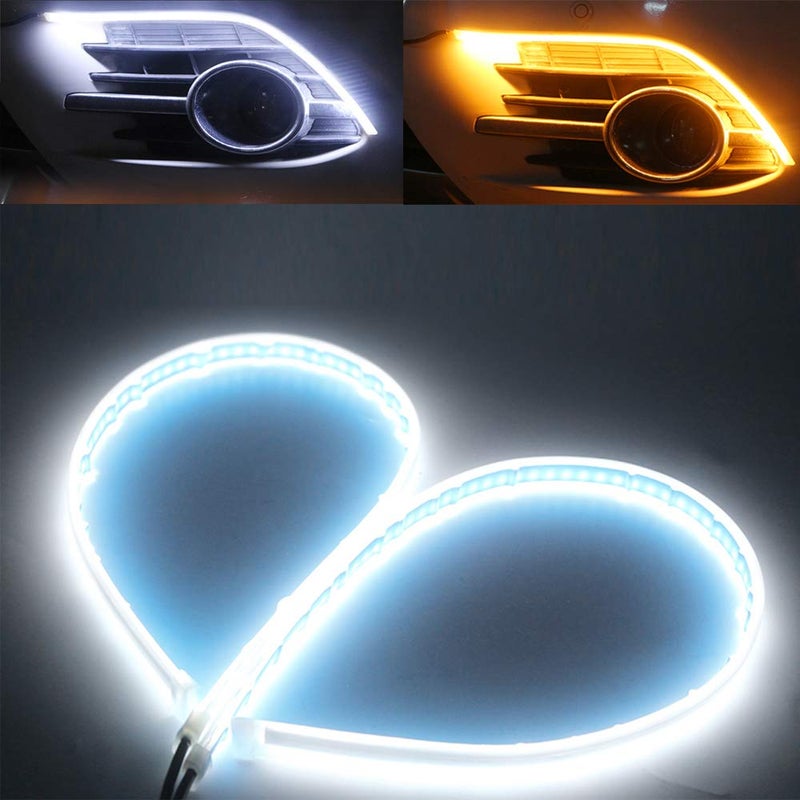 Qasim 60cm White&Yellow Cars DRL LED Strip Daytime Running Lights 24inch Sequential Flowing Turn Signal Guide Strip Auto Car Styling Accessories Waterproof,2-Pack - Image 1